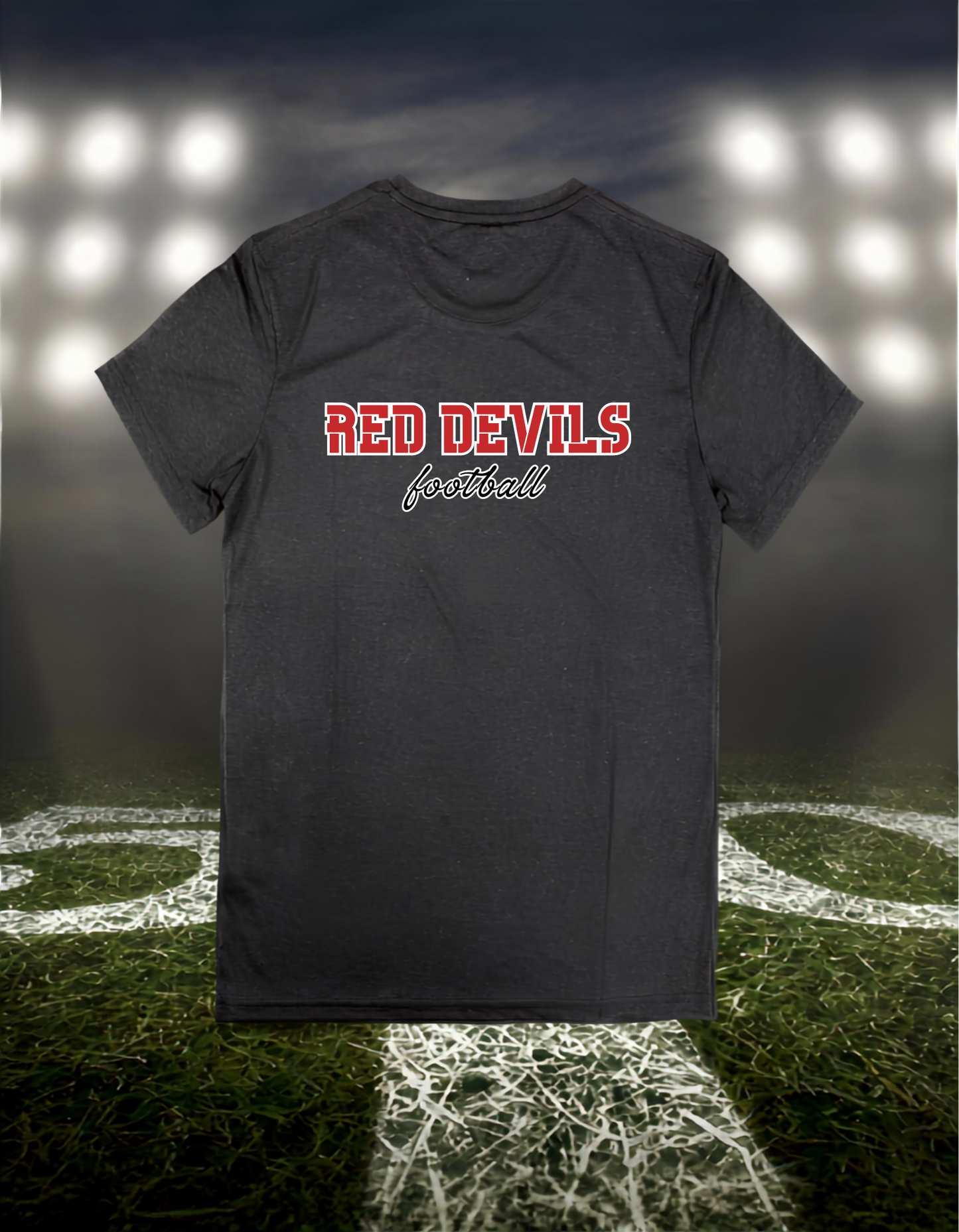Coquille Red Devils Football Text Logo – driFIT Performance T-Shirt in Dark Heather Gray