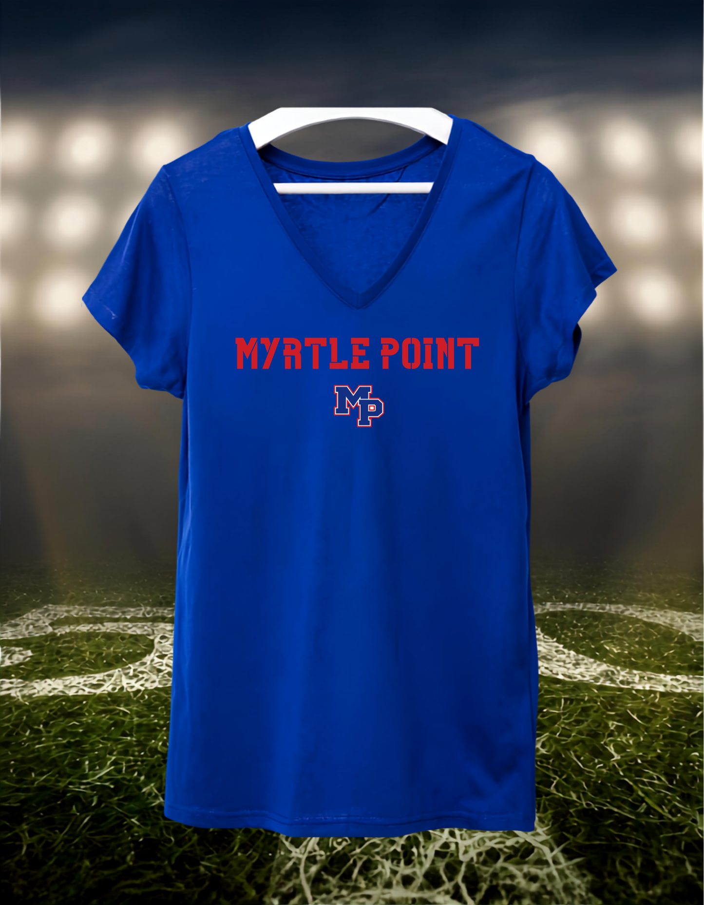 Myrtle Point Bobcats Town Mascot – Women's V-Neck T-Shirt in Blue