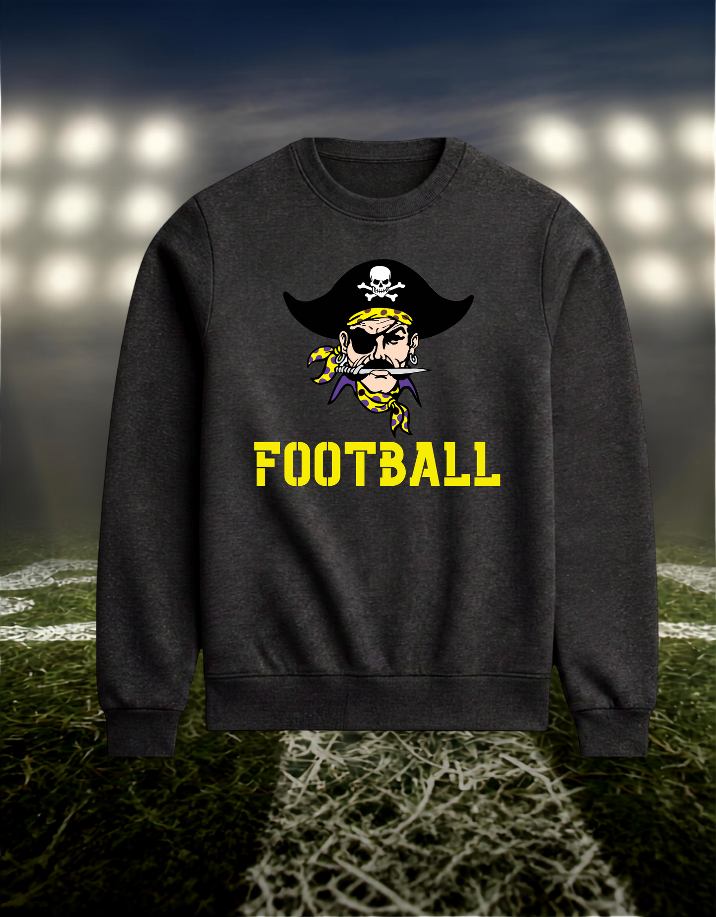 Coos Bay Pirates Logo Football – Crewneck Sweatshirt in Gold