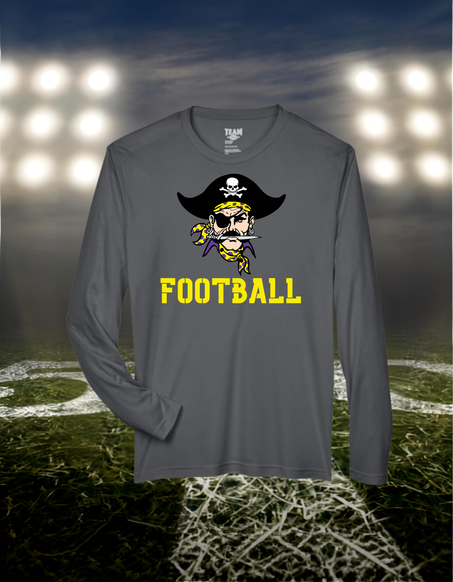 Coos Bay Pirates Logo Football – driFIT Performance Long Sleeve T-Shirt in Gold