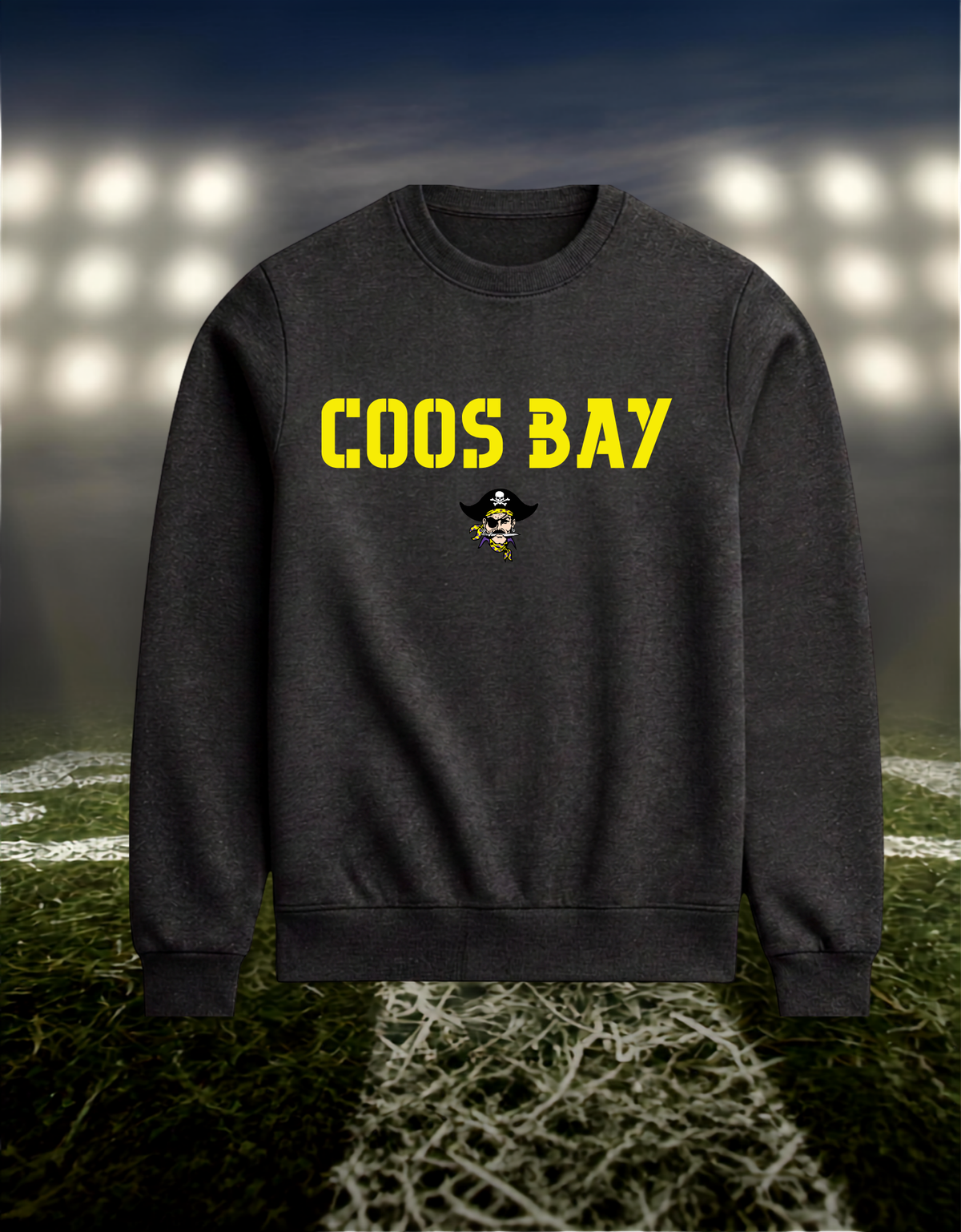 Coos Bay Pirates Town Mascot – Crewneck Sweatshirt in Gold