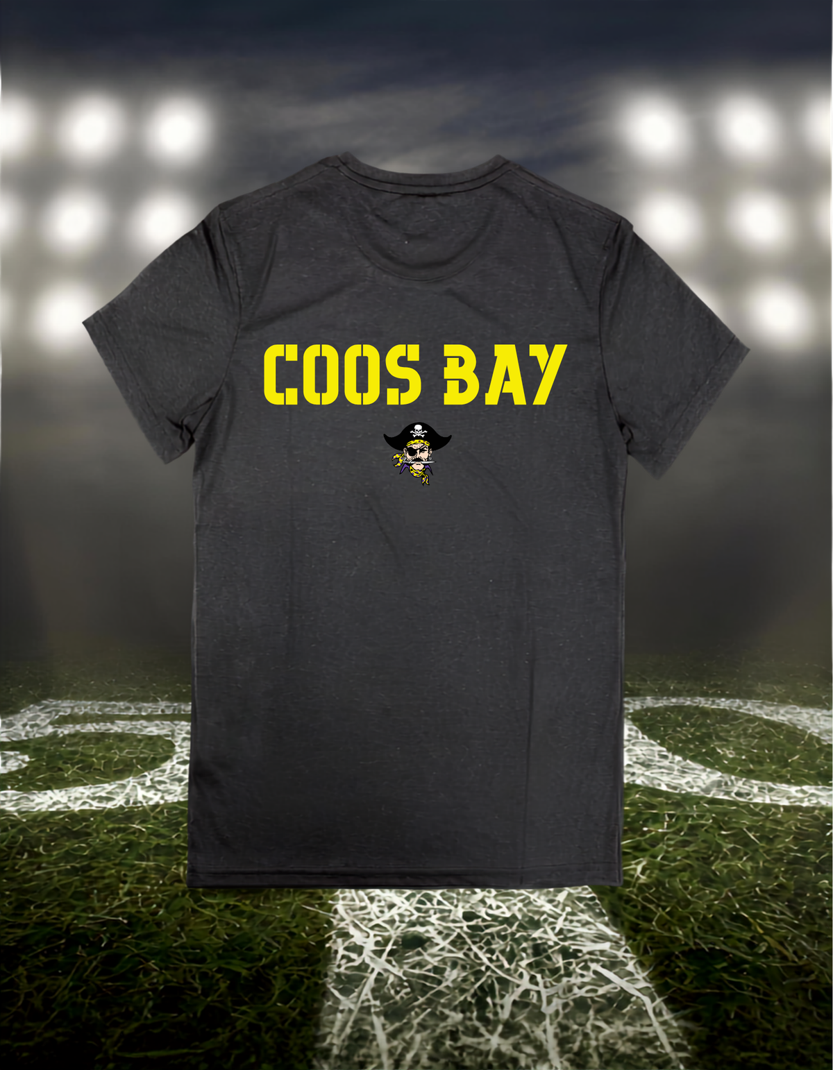Coos Bay Pirates Town Mascot – driFIT Performance T-Shirt in Dark Heather Gray