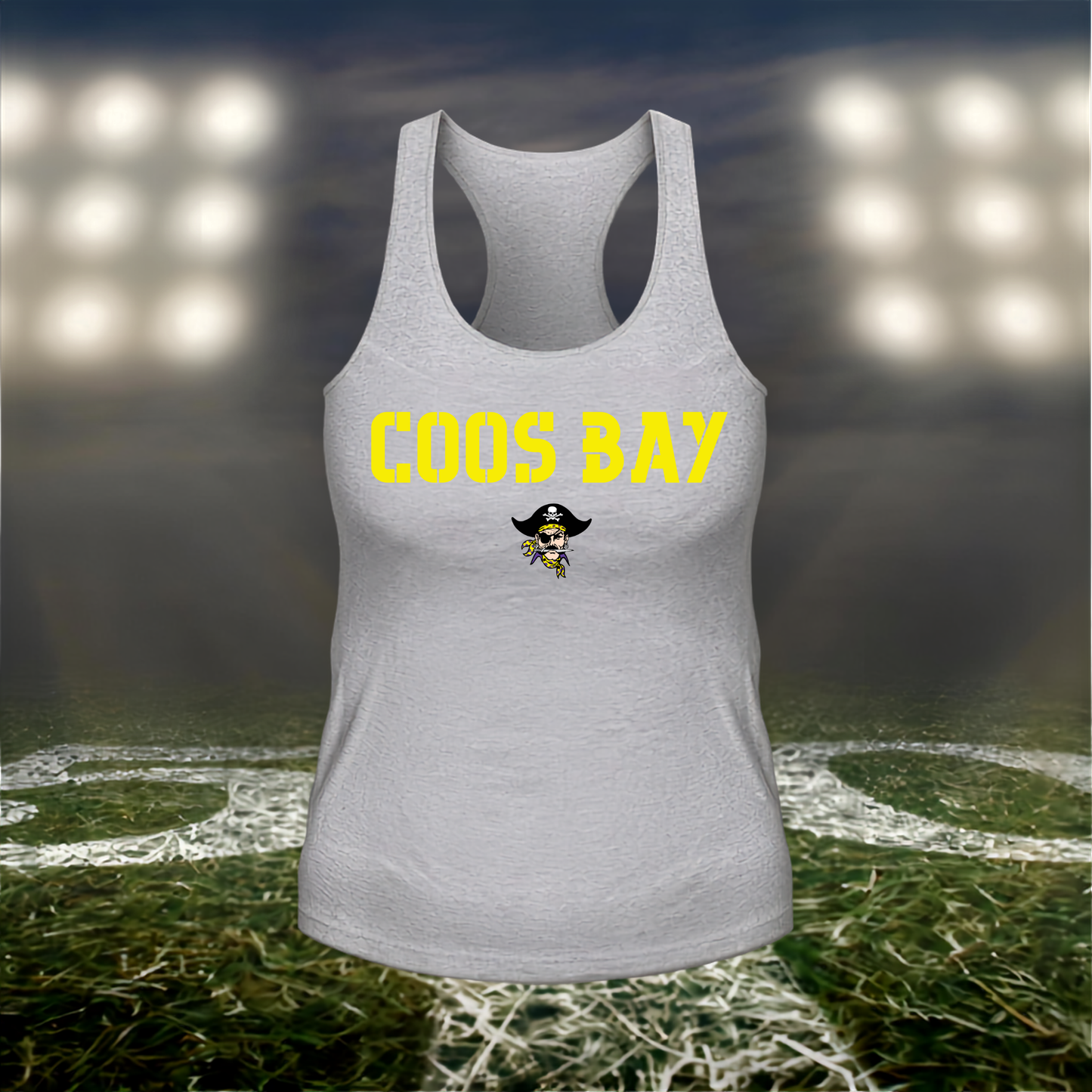 Coos Bay Pirates Town Mascot – Women's Racerback Tank Top in Gray