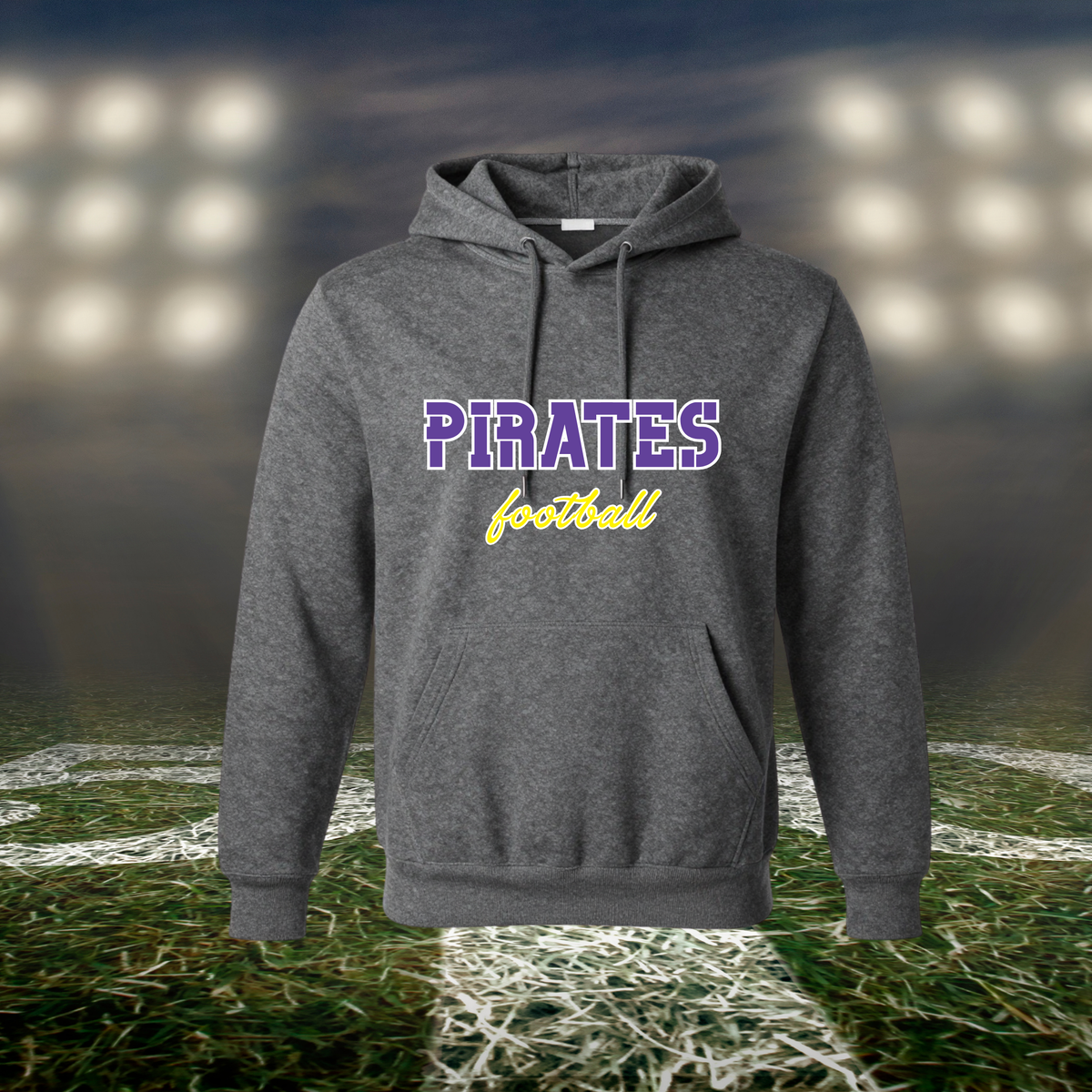 Coos Bay Pirates Football Text Logo – Hoodie in Dark Heather Gray
