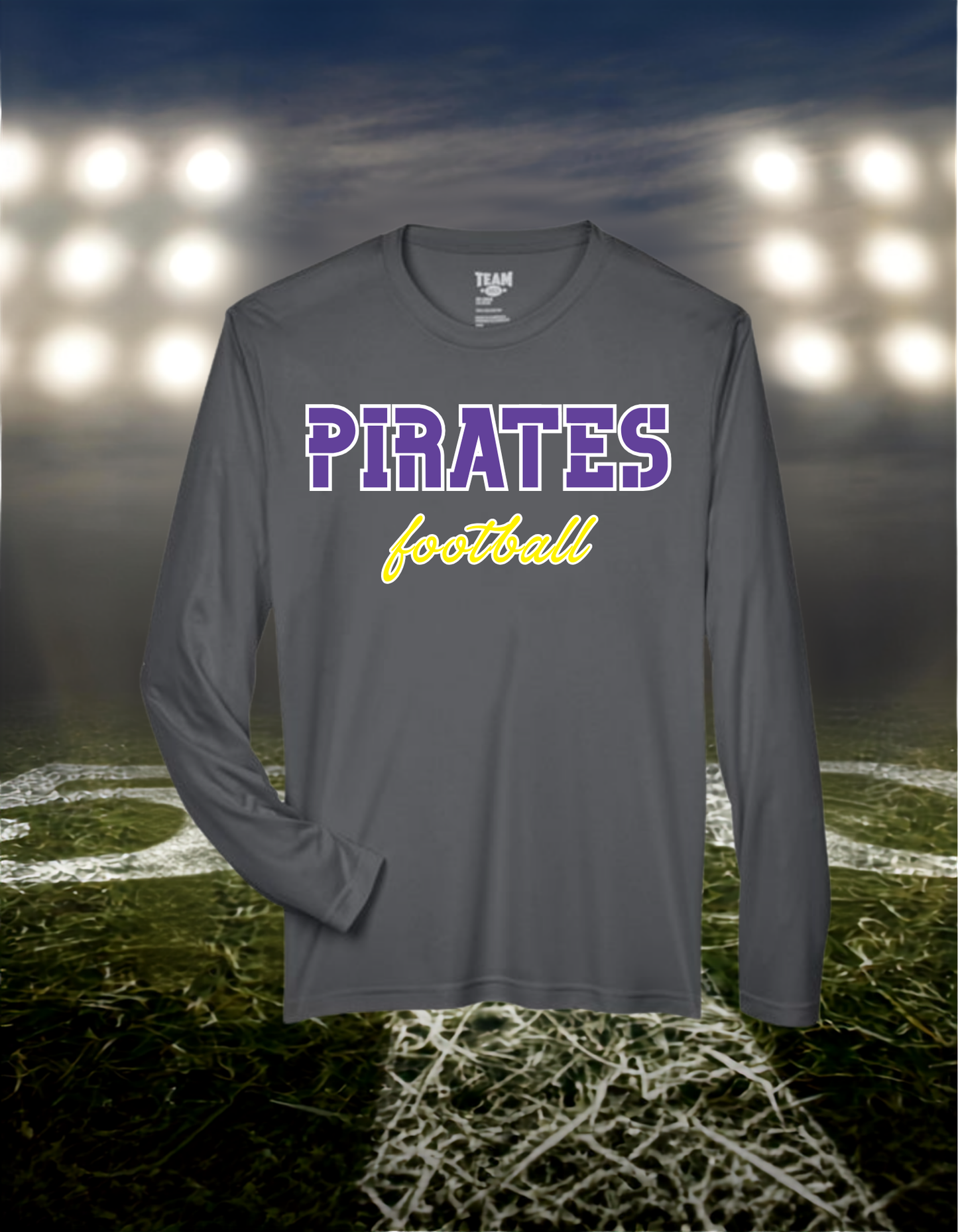 Coos Bay Pirates Football Text Logo – driFIT Performance Long Sleeve T-Shirt in Gold