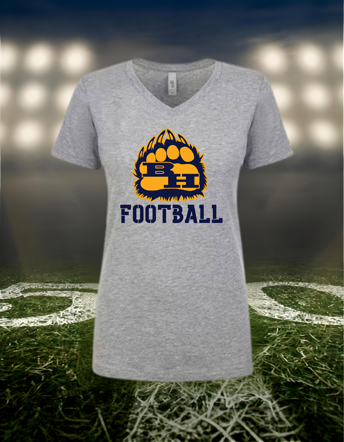 Brookings Bruins Logo Football – Women's V-Neck T-Shirt in Gold