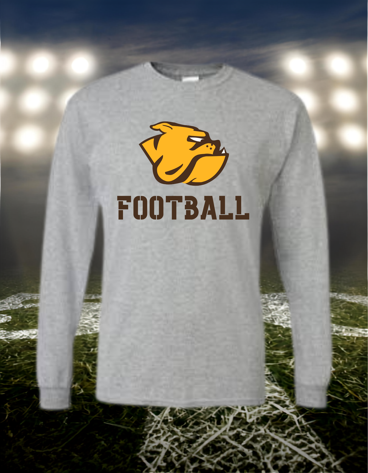 North Bend Bulldogs Logo Football – driFIT Performance Long Sleeve T-Shirt in Gold