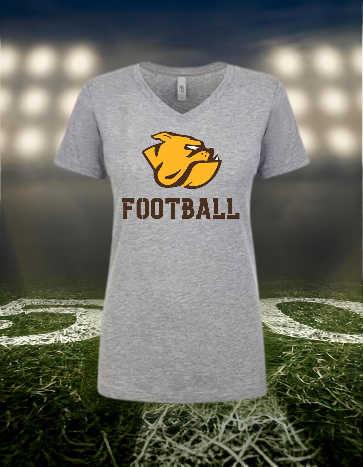 North Bend Bulldogs Logo Football – Women's V-Neck T-Shirt in Gold