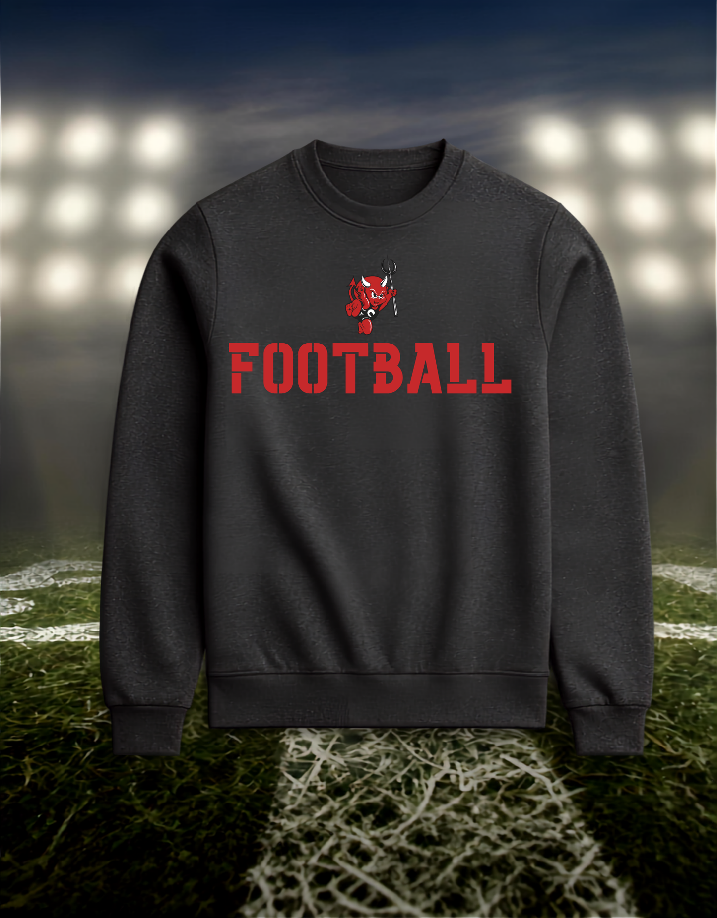 Coquille Red Devils Logo Football – Crewneck Sweatshirt in Dark Heather Gray