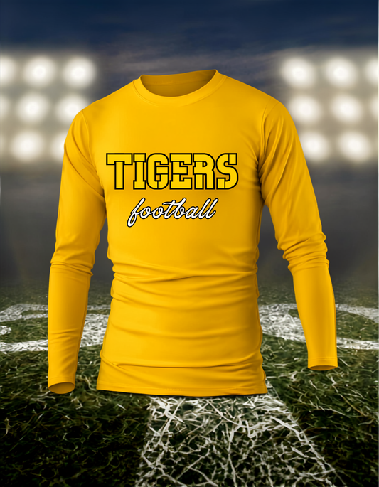 Bandon Tigers Football Text Logo – driFIT Performance Long Sleeve T-Shirt in Gold