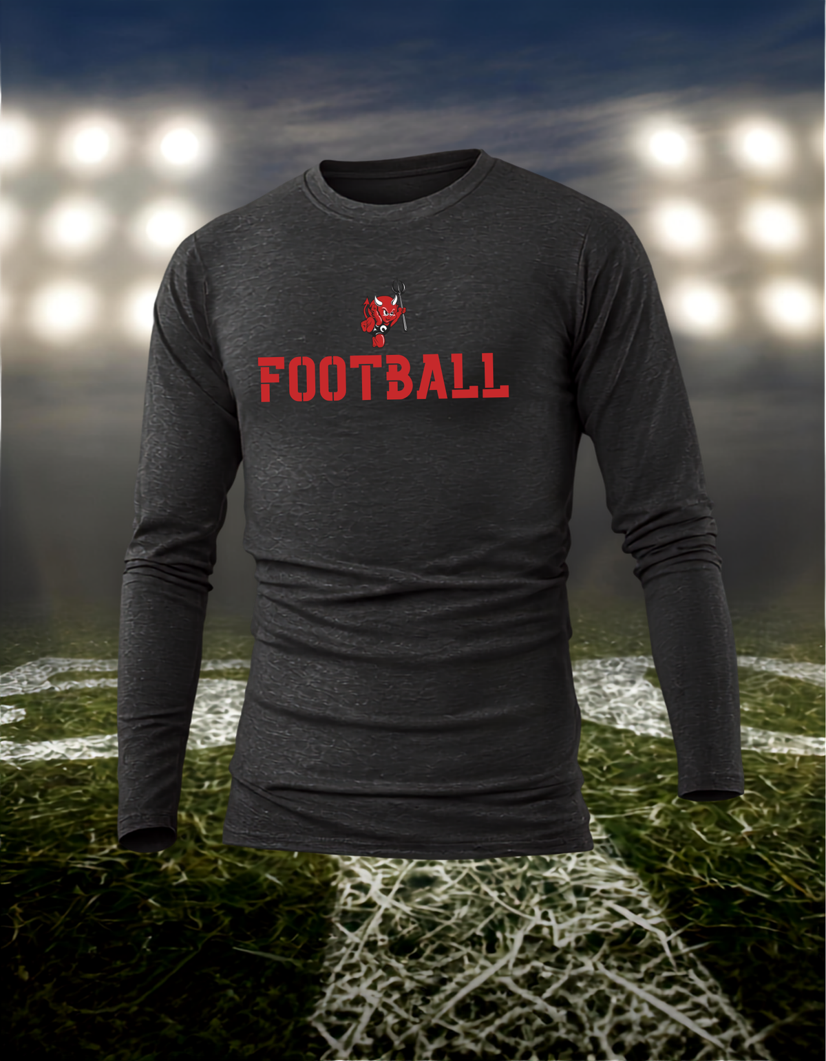 Coquille Red Devils Logo Football – driFIT Performance Long Sleeve T-Shirt in Dark Heather Gray