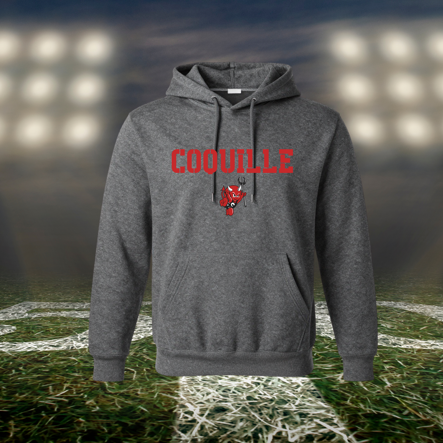 Coquille Red Devils Town Mascot – Hoodie in Dark Heather Gray