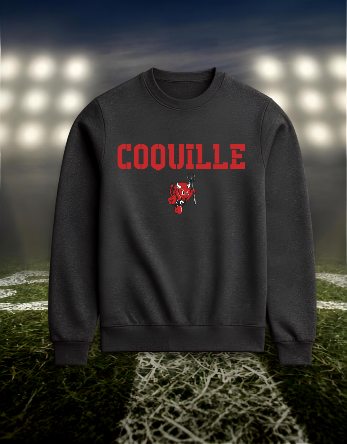 Coquille Red Devils Town Mascot – Crewneck Sweatshirt in Dark Heather Gray
