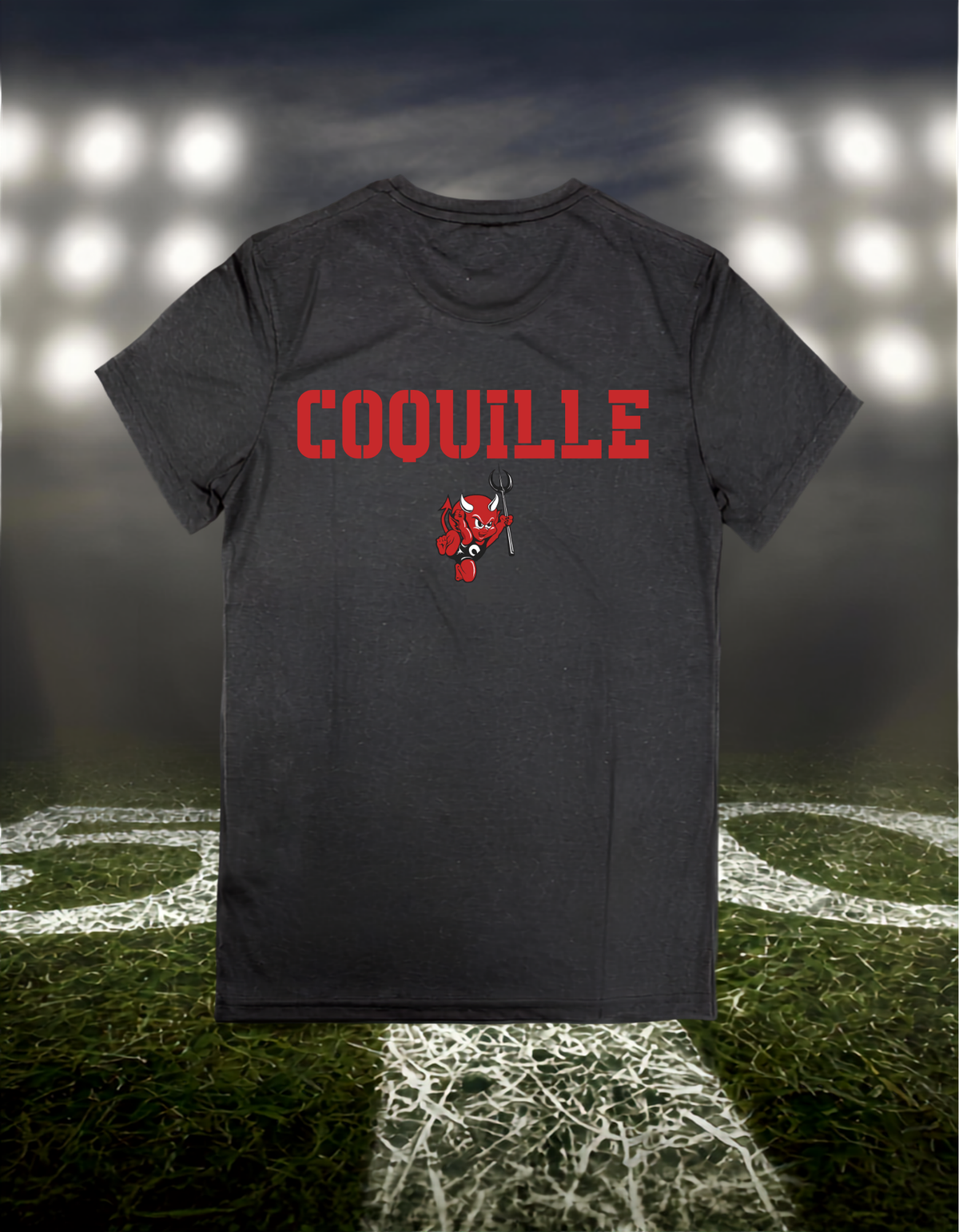 Coquille Red Devils Town Mascot – driFIT Performance T-Shirt in Dark Heather Gray