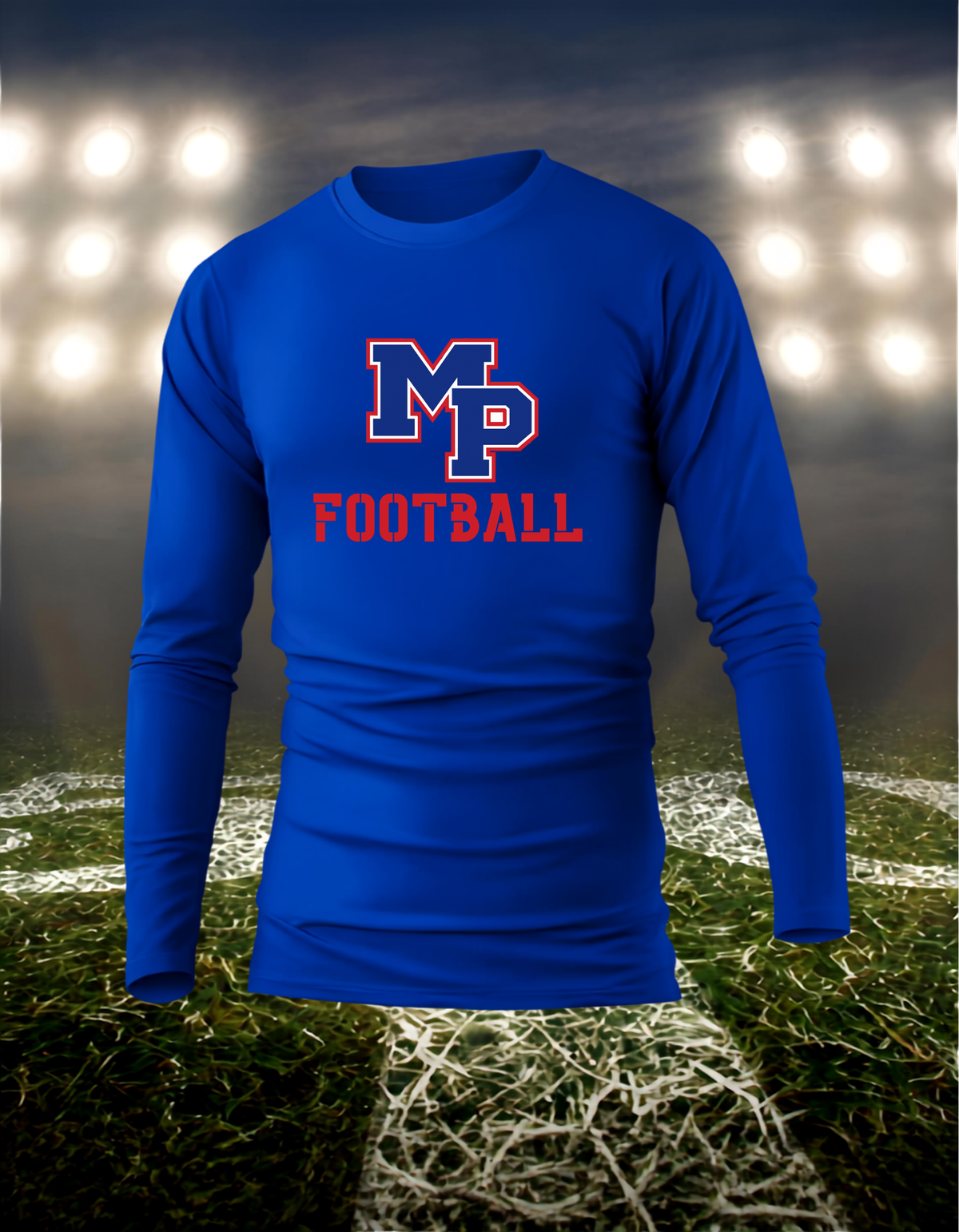 Myrtle Point Bobcats Logo Football – driFIT Performance Long Sleeve T-Shirt in Blue