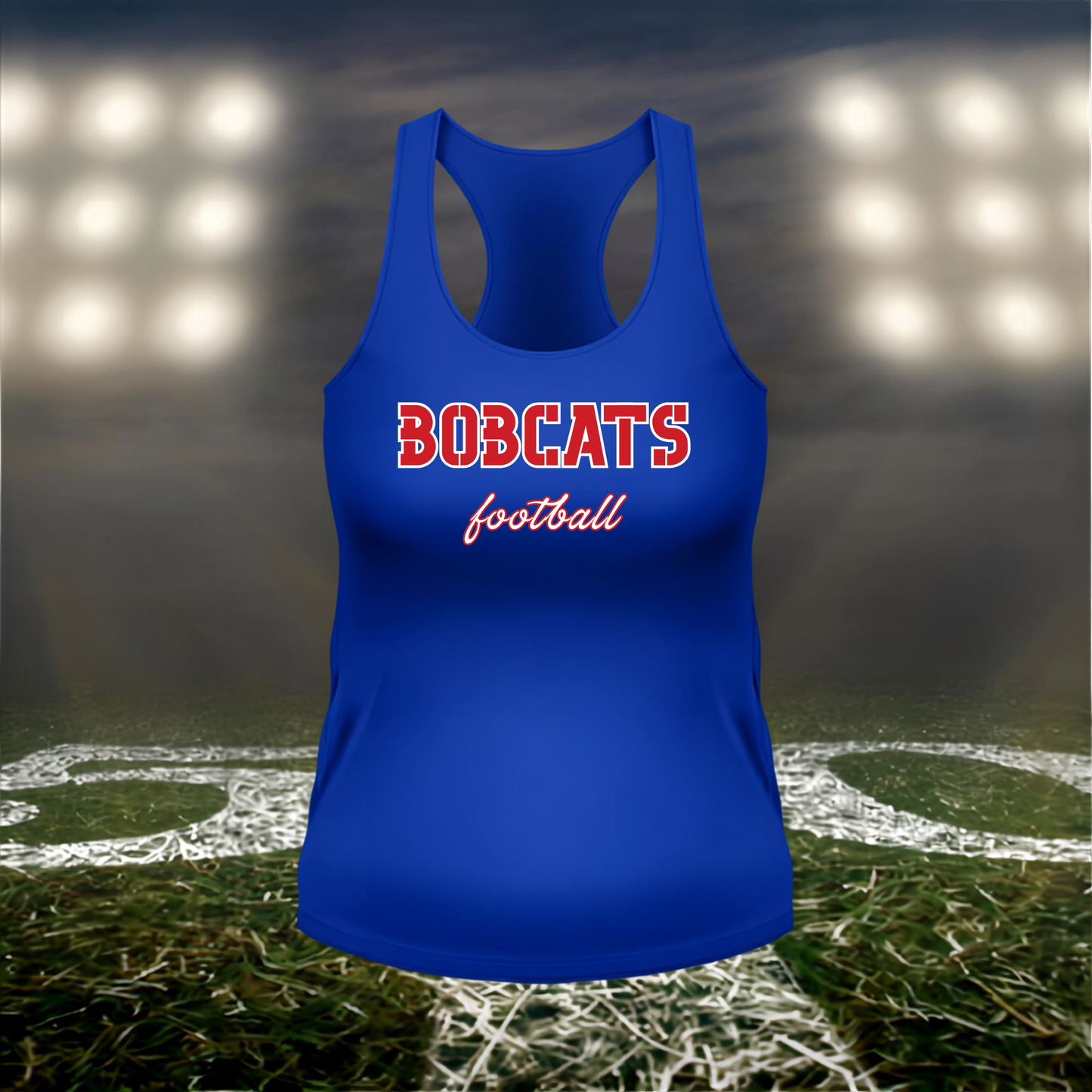 Myrtle Point Bobcats Football Text Logo – Women's Racerback Tank Top in Red