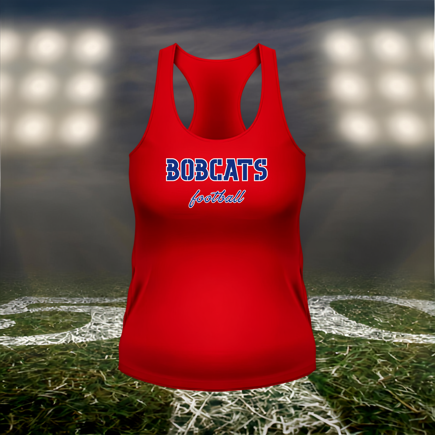 Myrtle Point Bobcats Football Text Logo – Women's Racerback Tank Top in Blue
