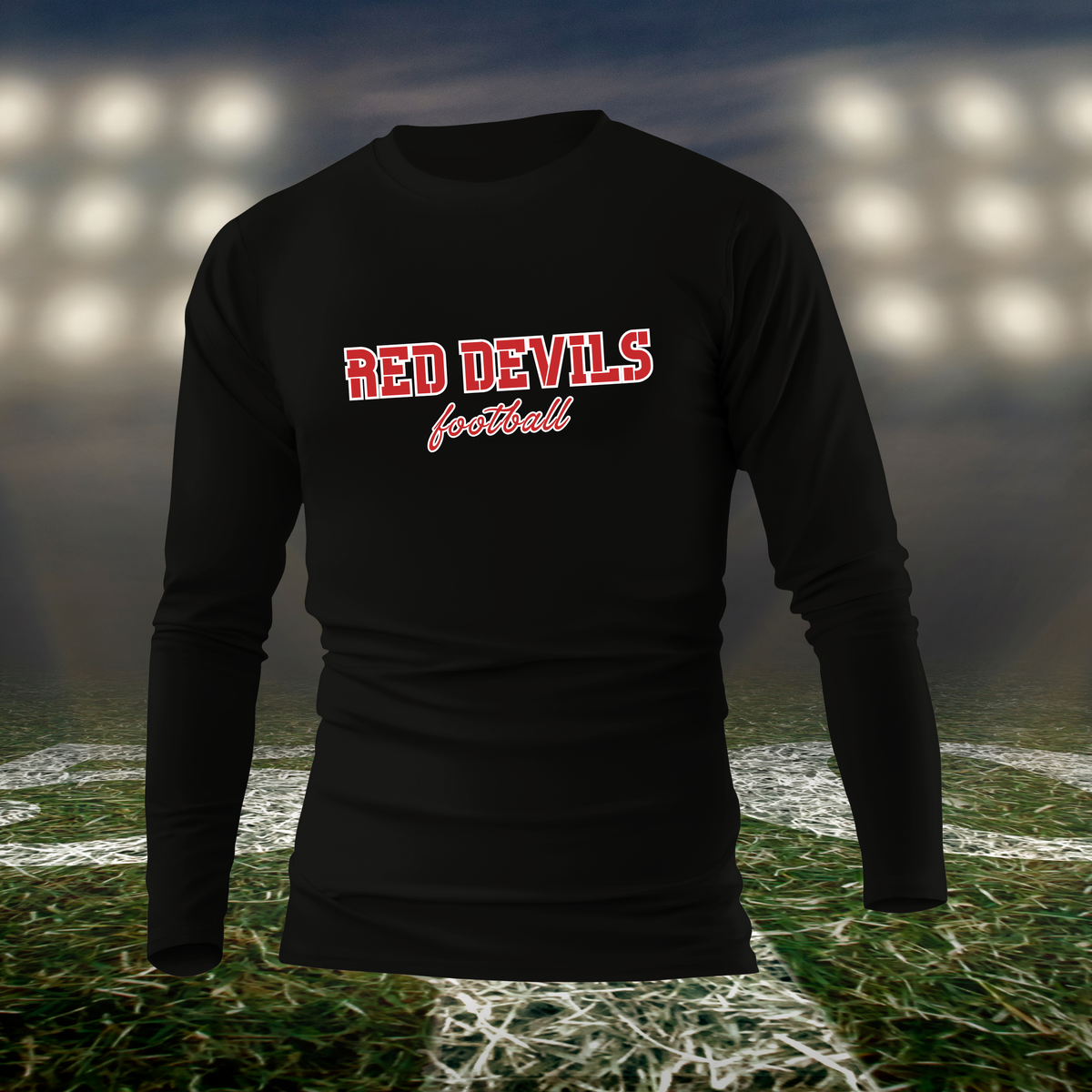 Coquille Red Devils Football Text Logo – driFIT Performance Long Sleeve T-Shirt in Black