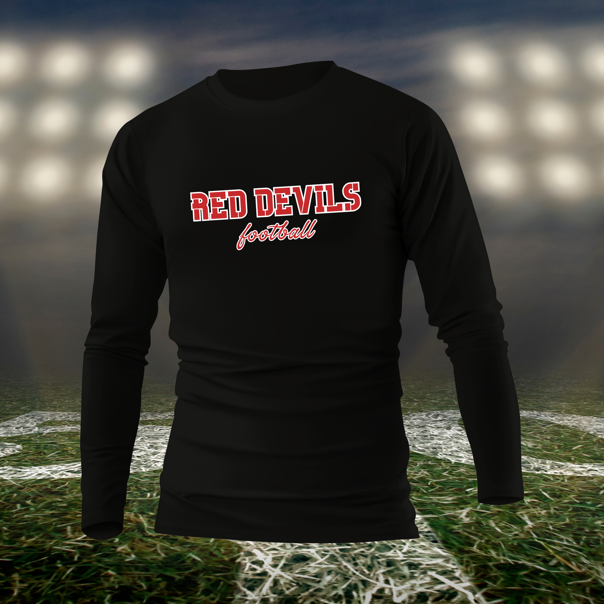 Coquille Red Devils Football Text Logo – driFIT Performance Long Sleeve T-Shirt in Black