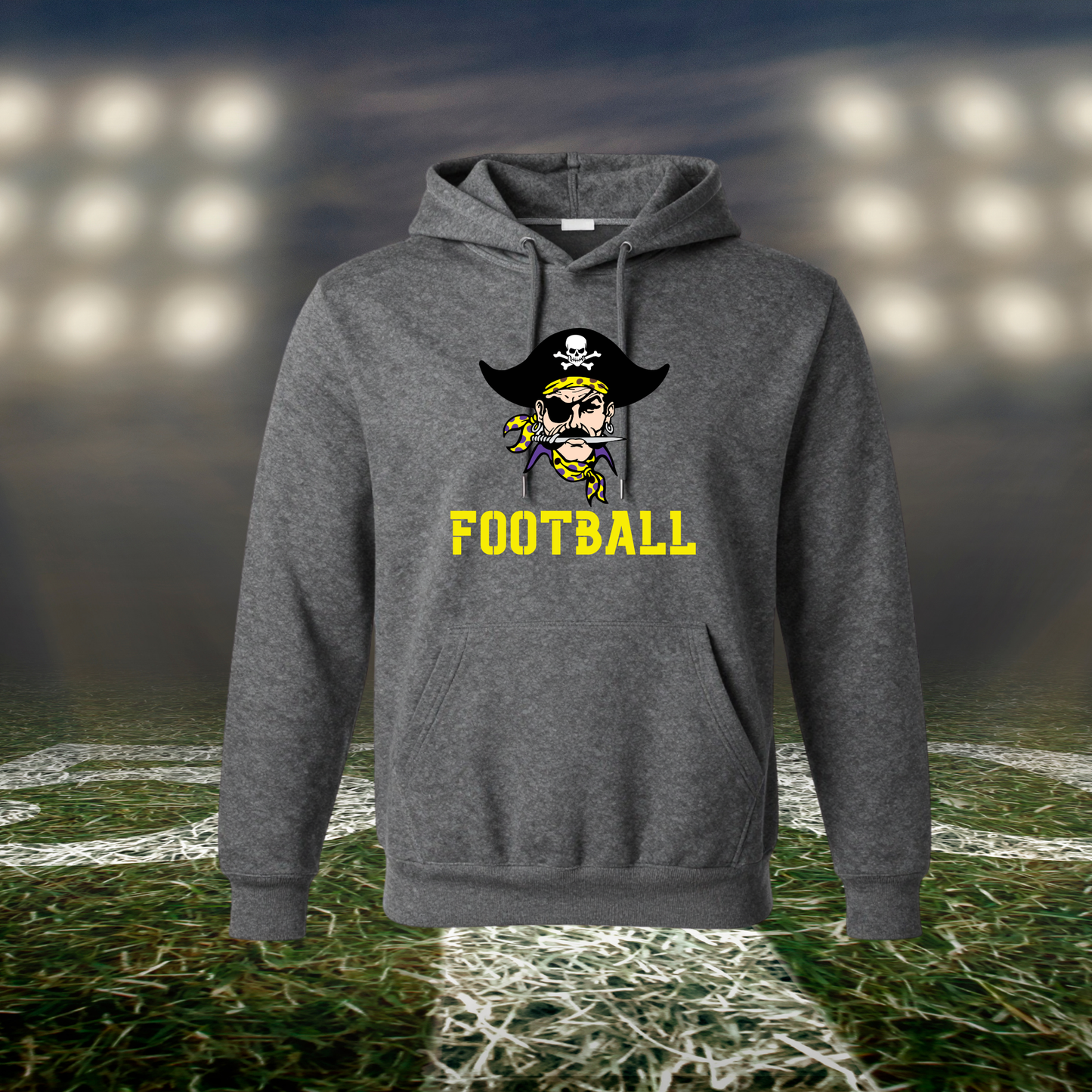 Coos Bay Pirates Logo Football – Hoodie in Dark Heather Gray