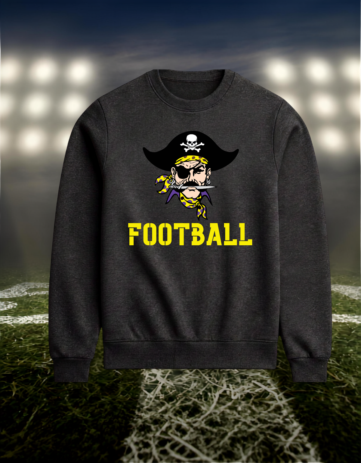 Coos Bay Pirates Logo Football – Crewneck Sweatshirt in Gold