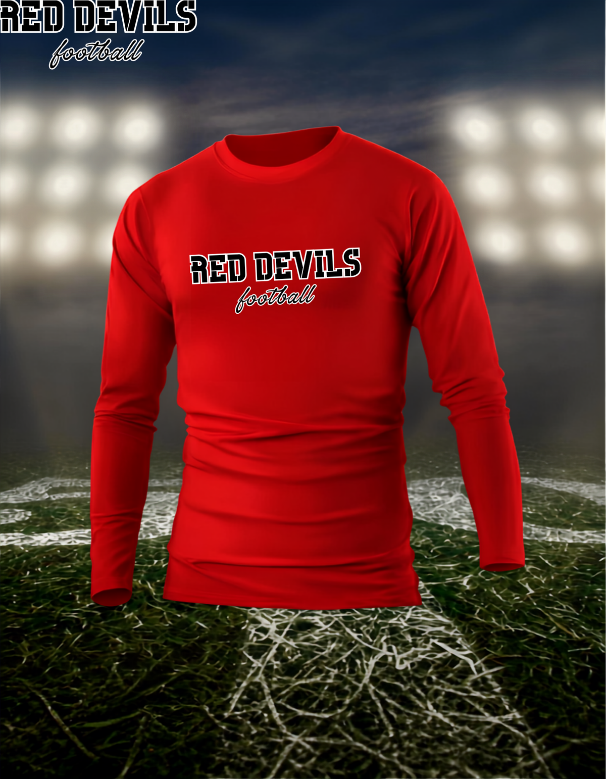 Coquille Red Devils Football Text Logo – driFIT Performance Long Sleeve T-Shirt in Red