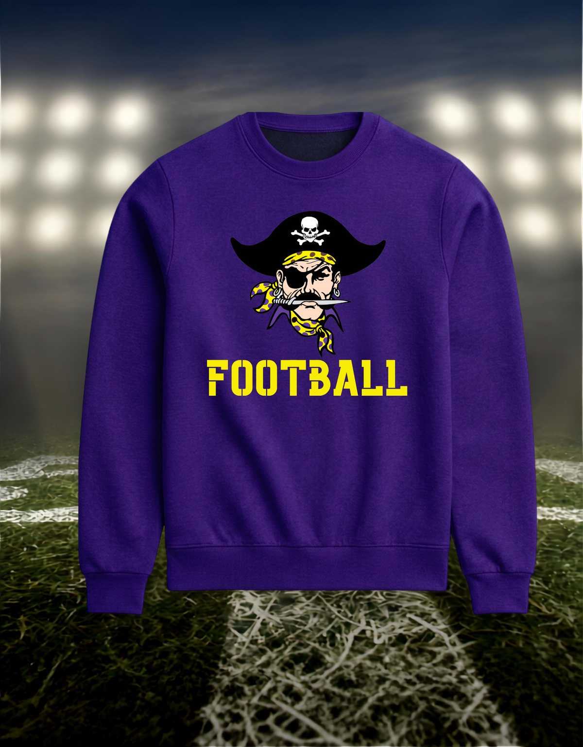 Coos Bay Pirates Logo Football – Crewneck Sweatshirt in Dark Heather Gray