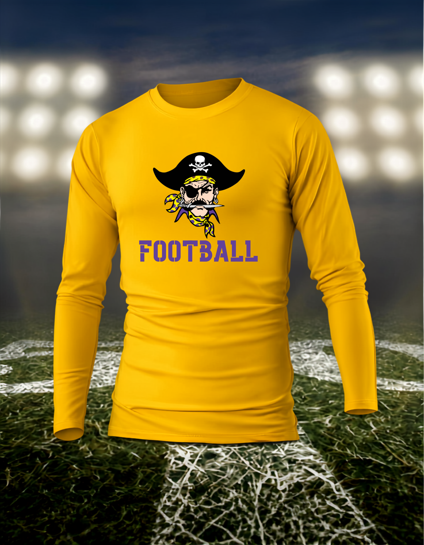Coos Bay Pirates Logo Football – driFIT Performance Long Sleeve T-Shirt in Purple