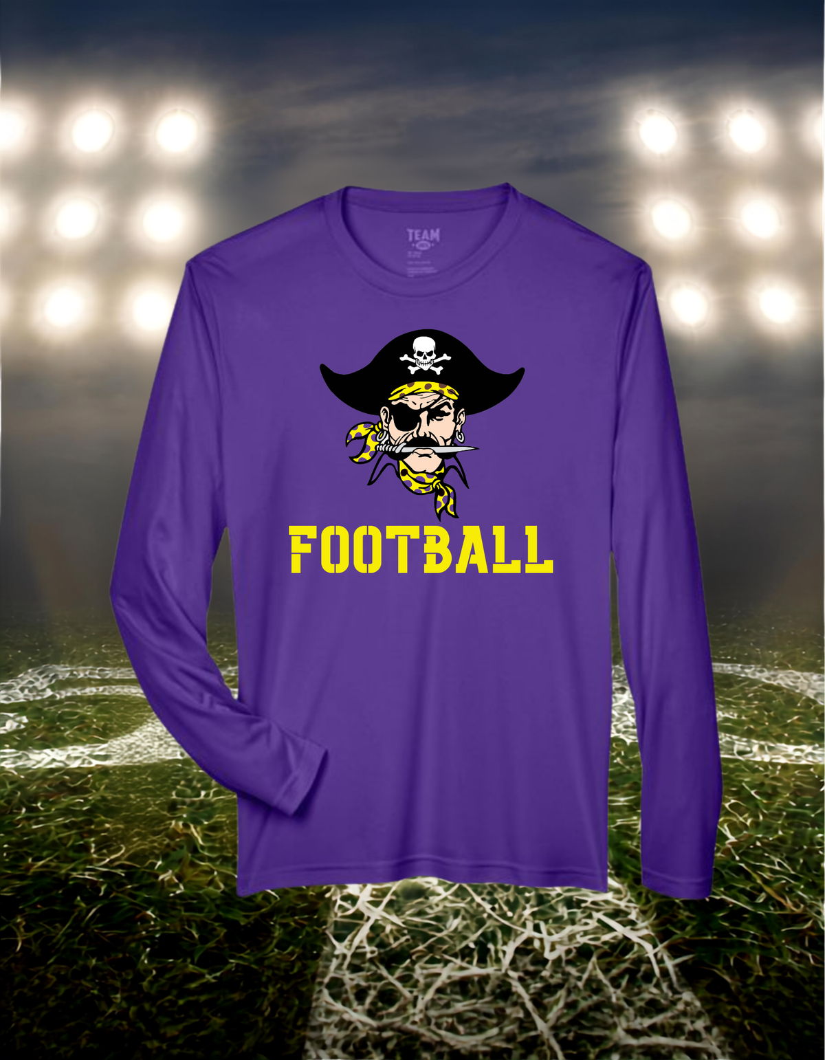 Coos Bay Pirates Logo Football – driFIT Performance Long Sleeve T-Shirt in Dark Heather Gray