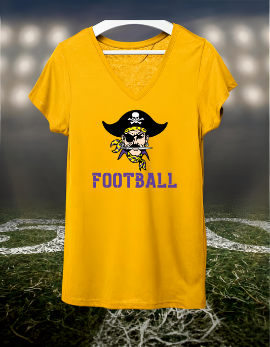 Coos Bay Pirates Logo Football – Women's V-Neck T-Shirt in Purple