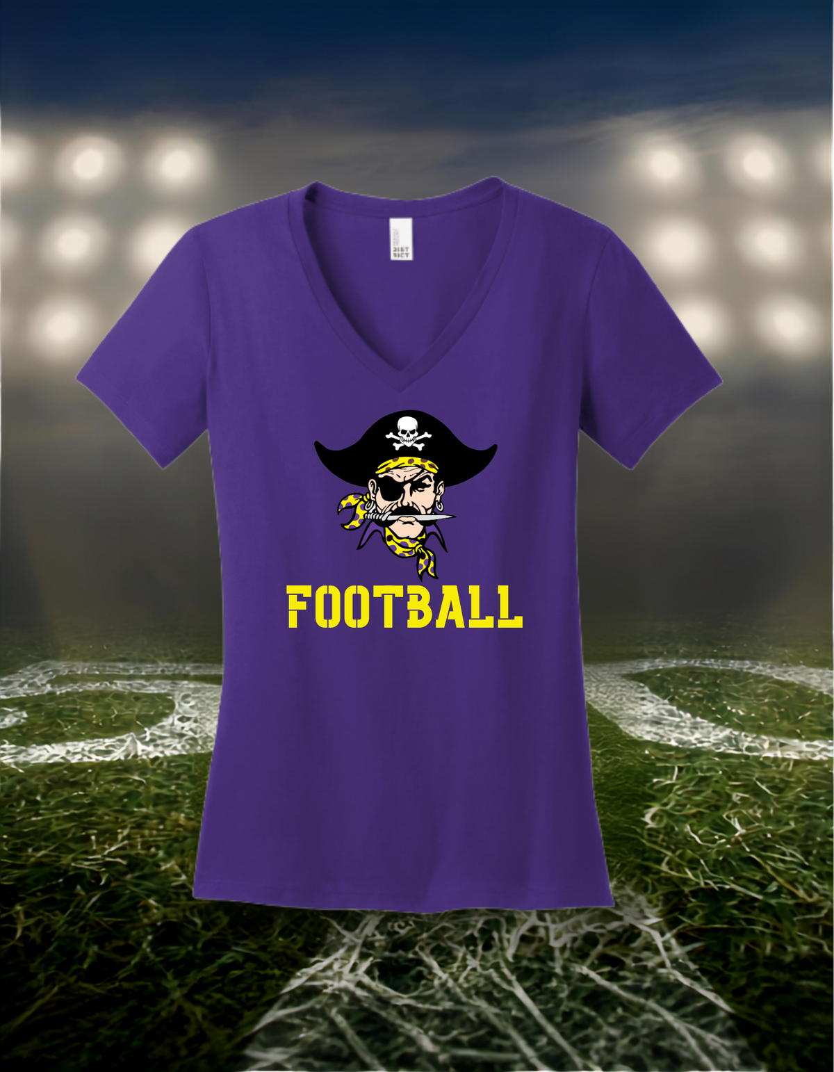 Coos Bay Pirates Logo Football – Women's V-Neck T-Shirt in Dark Heather Gray