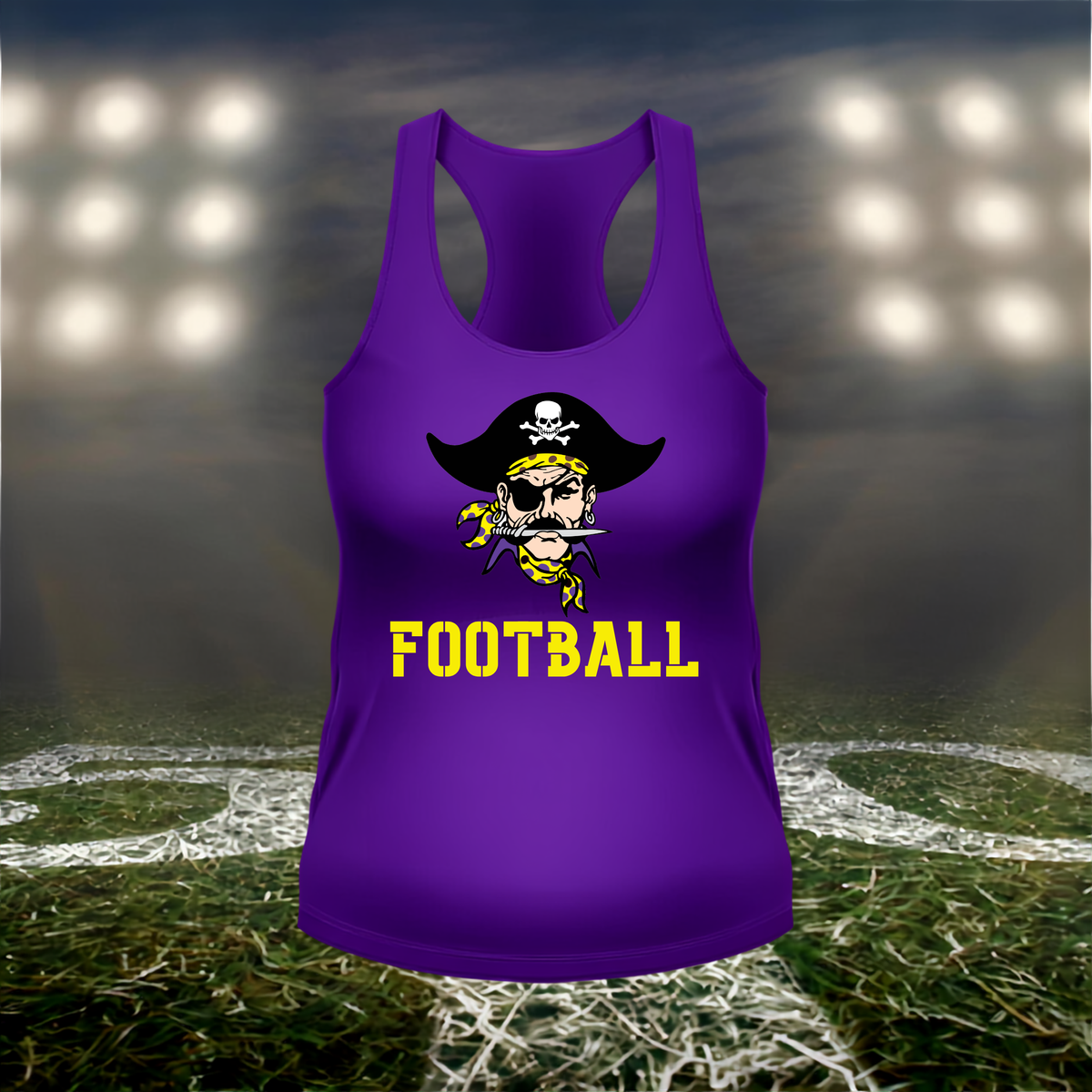 Coos Bay Pirates Logo Football – Women's Racerback Tank Top in Purple