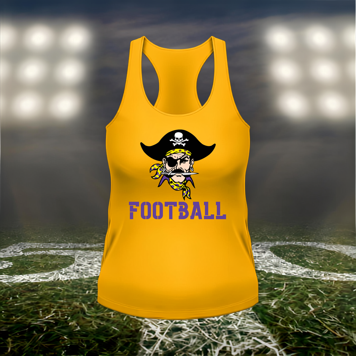 Coos Bay Pirates Logo Football – Women's Racerback Tank Top in Gold