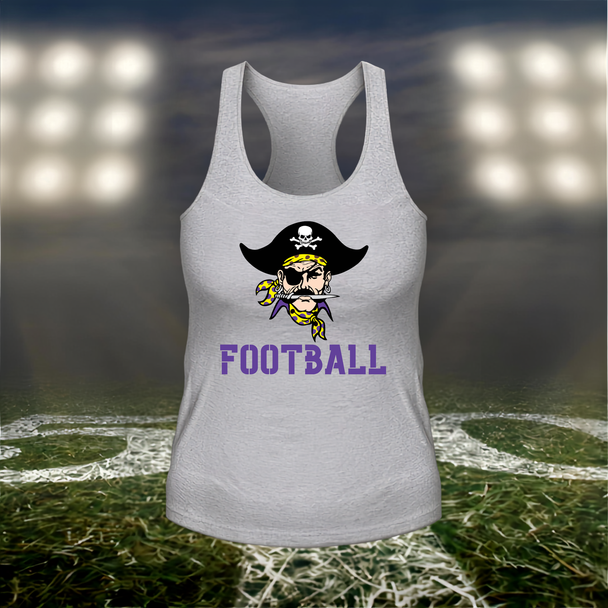 Coos Bay Pirates Logo Football – Women's Racerback Tank Top in Gray
