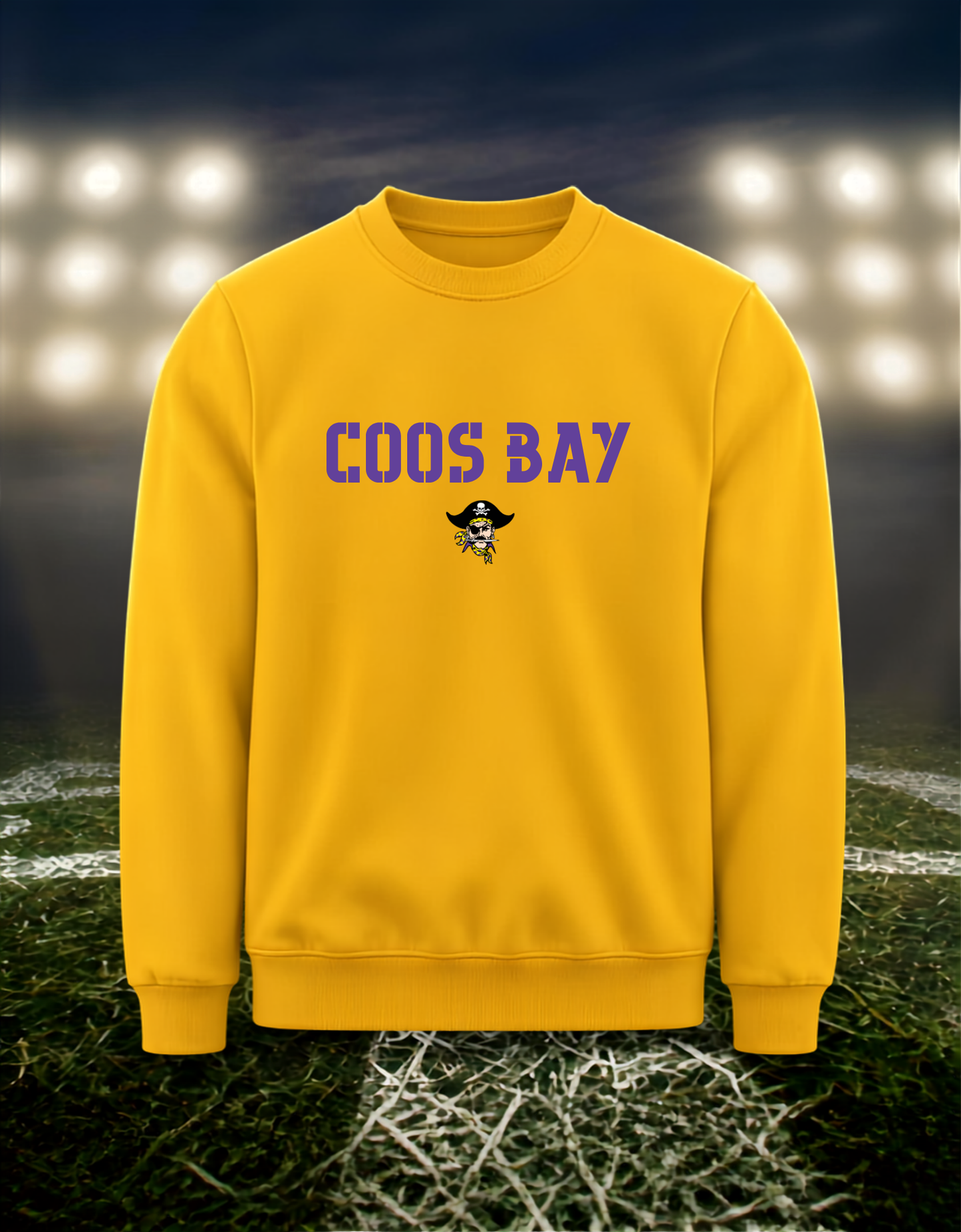 Coos Bay Pirates Town Mascot – Crewneck Sweatshirt in Purple