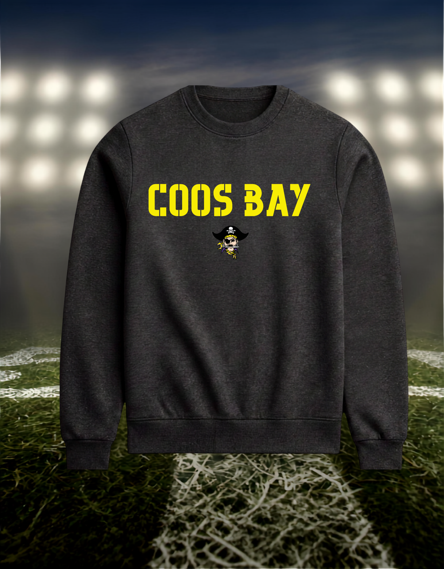 Coos Bay Pirates Town Mascot – Crewneck Sweatshirt in Gold