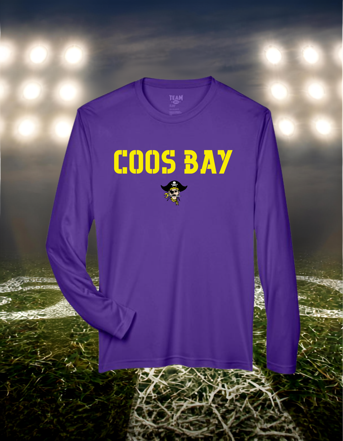 Coos Bay Pirates Town Mascot – driFIT Performance Long Sleeve T-Shirt in Dark Heather Gray