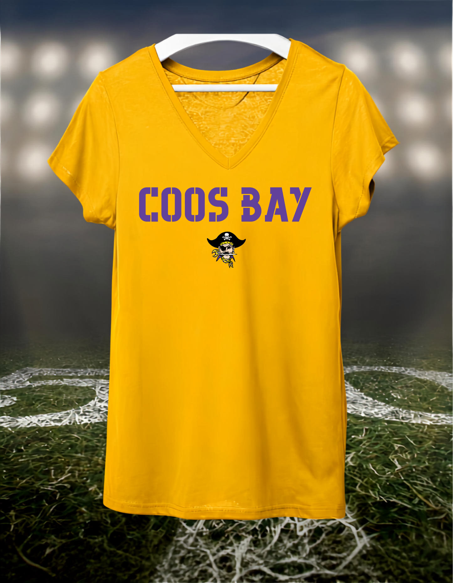 Coos Bay Pirates Town Mascot – Women's V-Neck T-Shirt in Purple