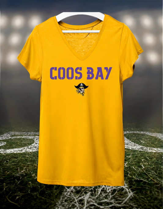 Coos Bay Pirates Town Mascot – Women's V-Neck T-Shirt in Purple