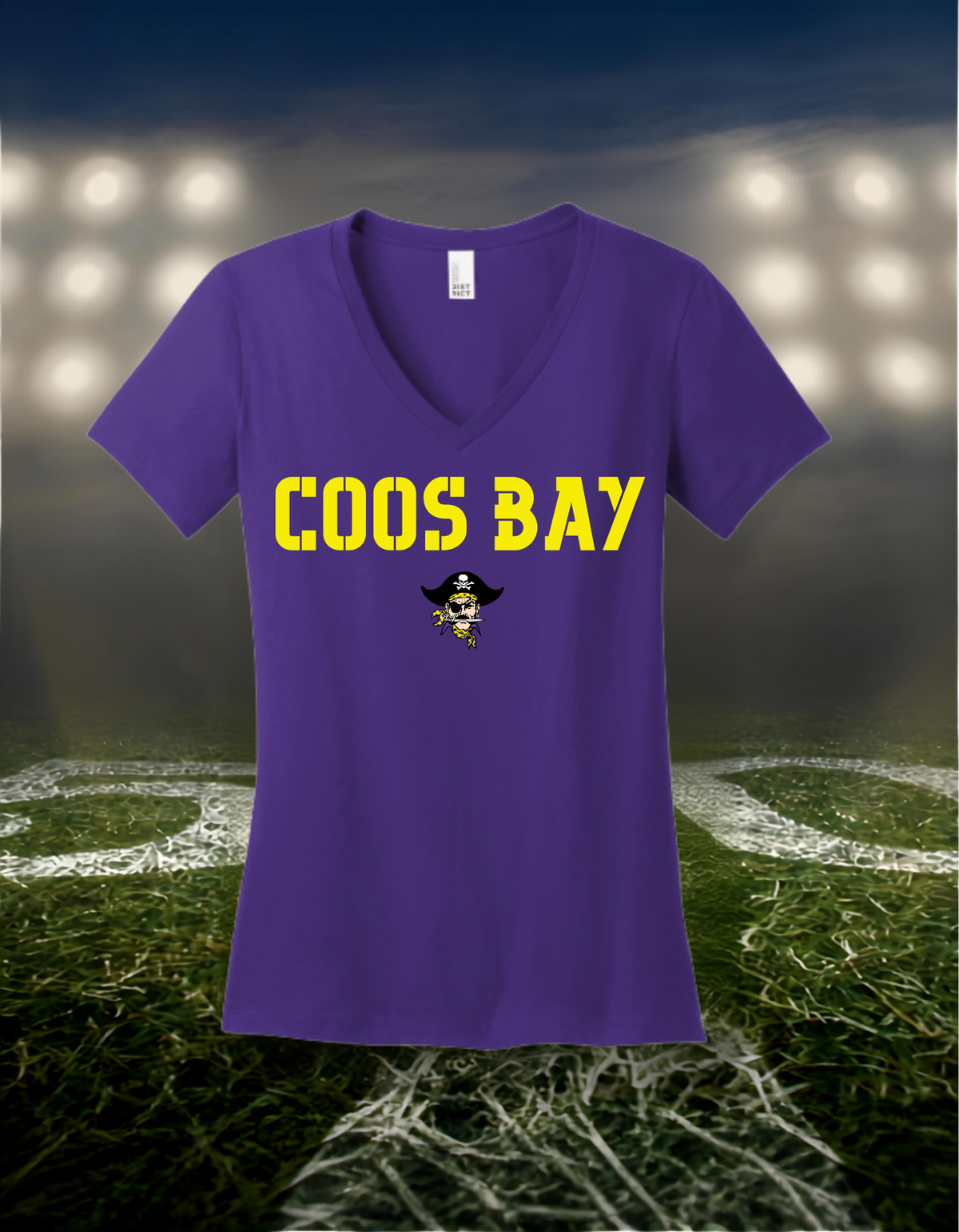 Coos Bay Pirates Town Mascot – Women's V-Neck T-Shirt in Dark Heather Gray