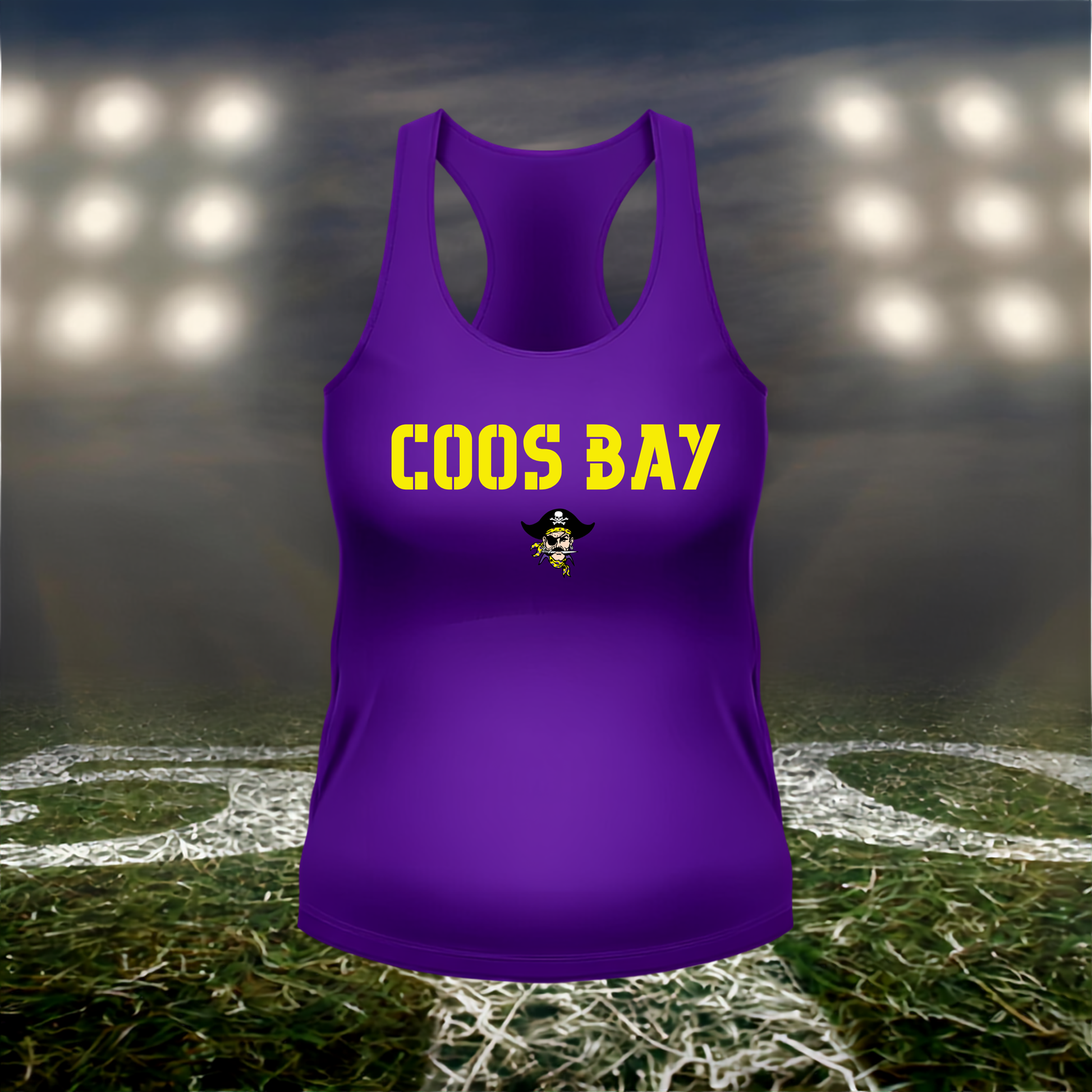 Coos Bay Pirates Town Mascot – Women's Racerback Tank Top in Purple
