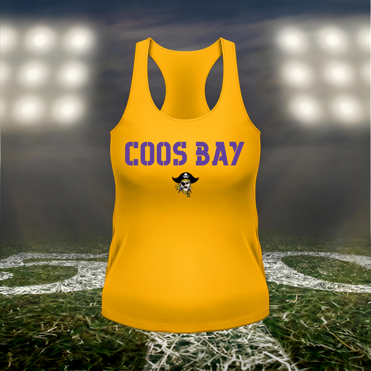 Coos Bay Pirates Town Mascot – Women's Racerback Tank Top in Gold