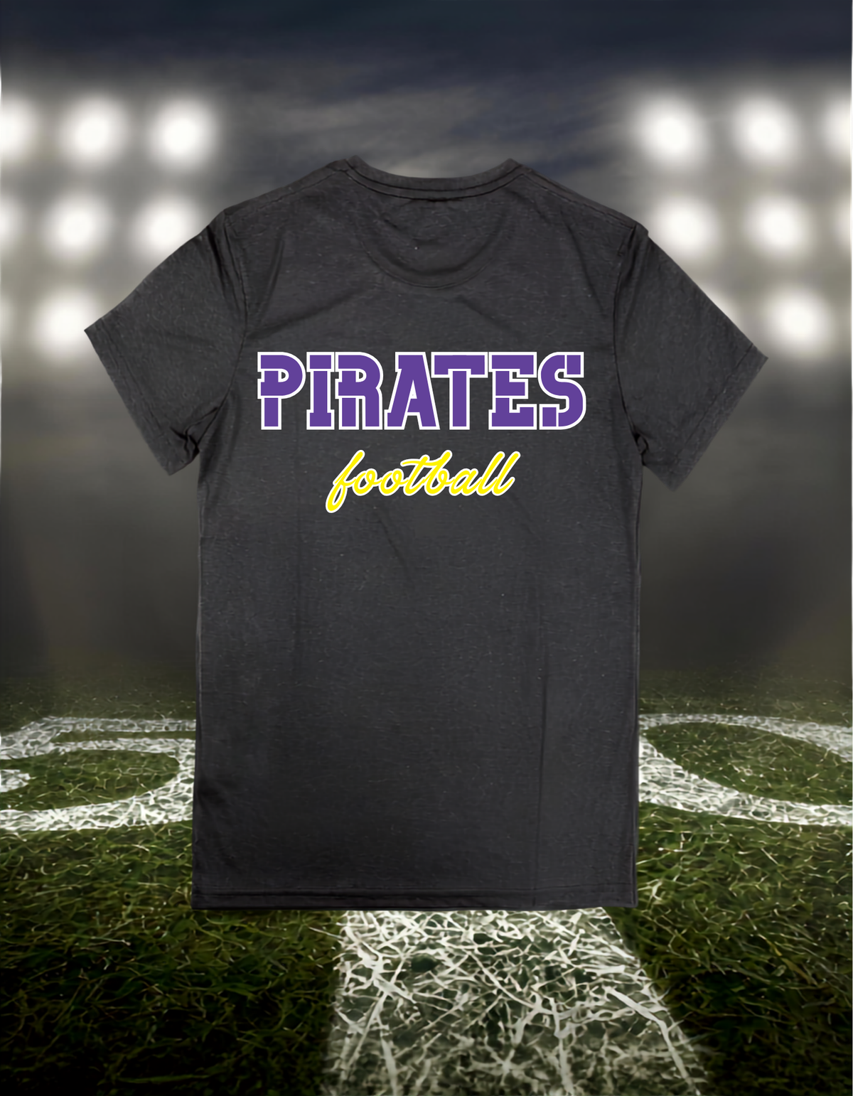 Coos Bay Pirates Football Text Logo – driFIT Performance T-Shirt in Dark Heather Gray