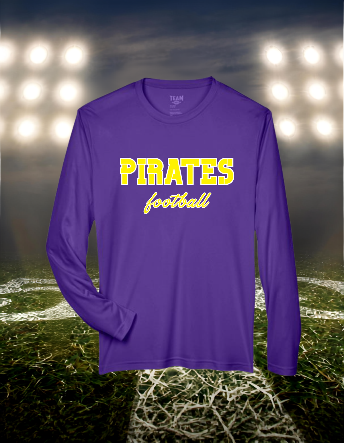 Coos Bay Pirates Football Text Logo – driFIT Performance Long Sleeve T-Shirt in Dark Heather Gray