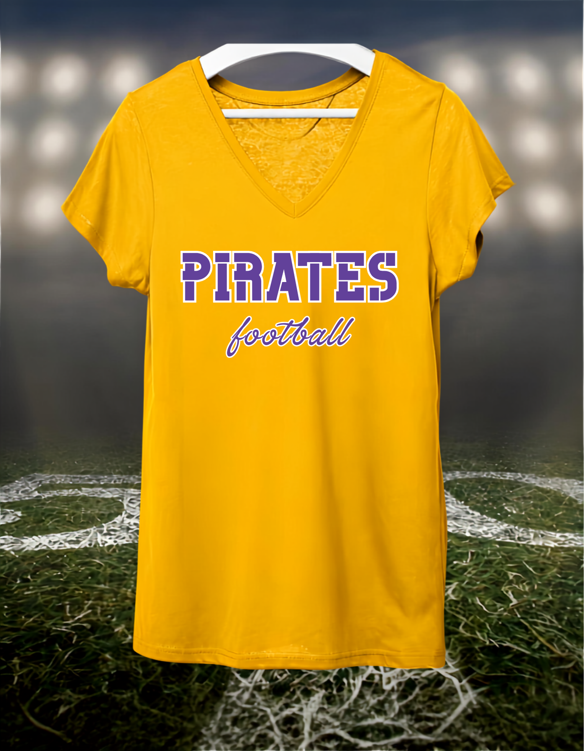 Coos Bay Pirates Football Text Logo – Women's V-Neck T-Shirt in Purple