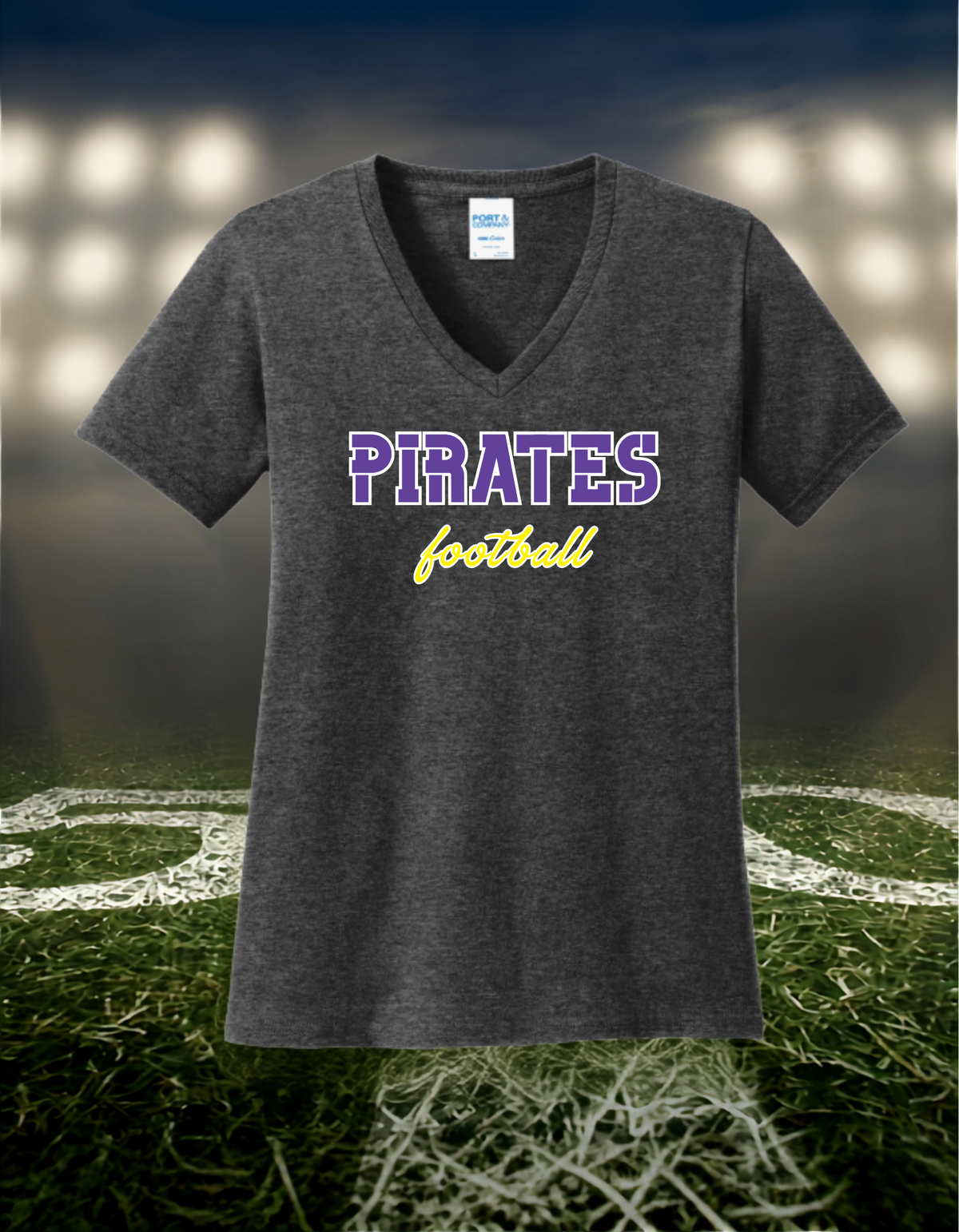 Coos Bay Pirates Football Text Logo – Women's V-Neck T-Shirt in Gold