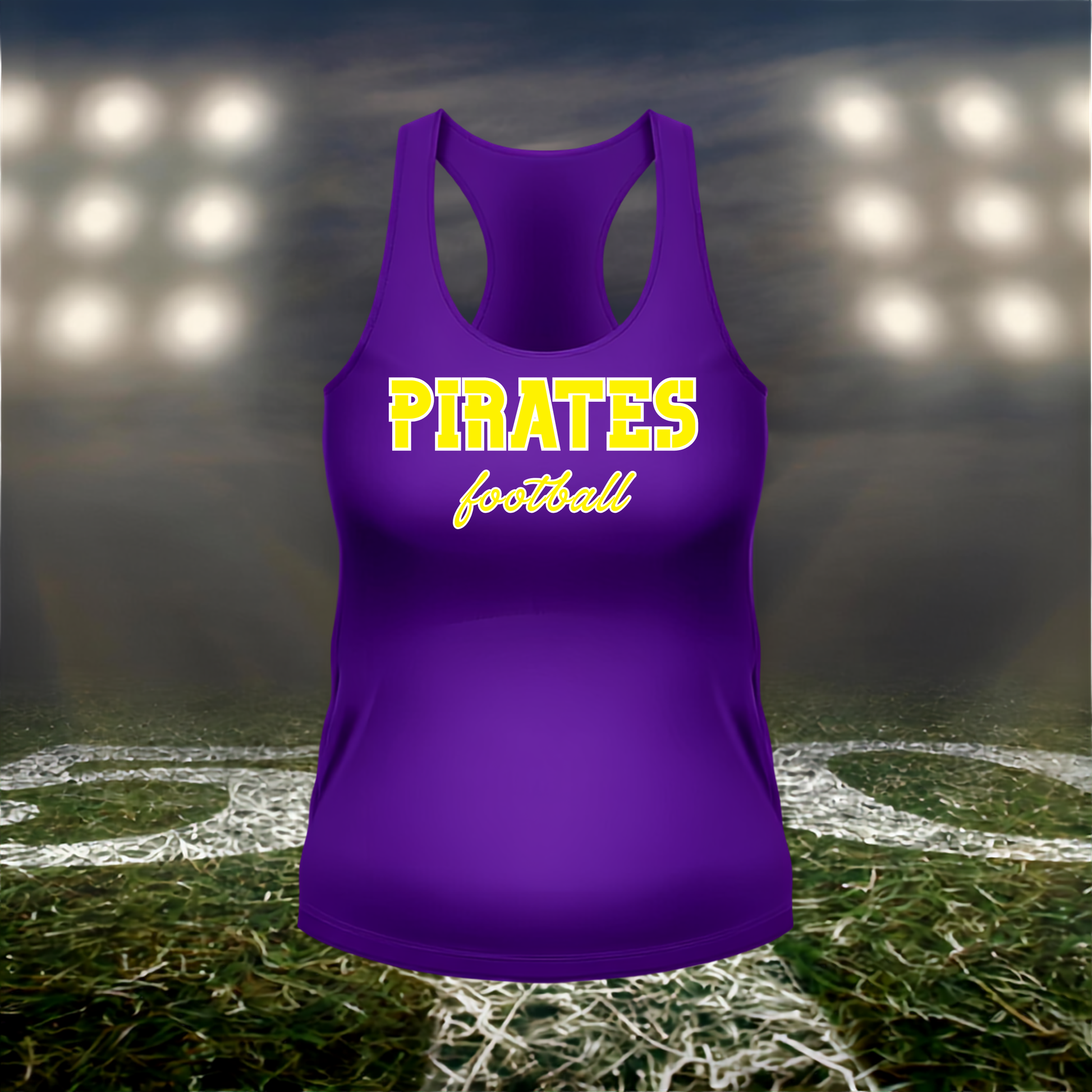 Coos Bay Pirates Football Text Logo – Women's Racerback Tank Top in Purple