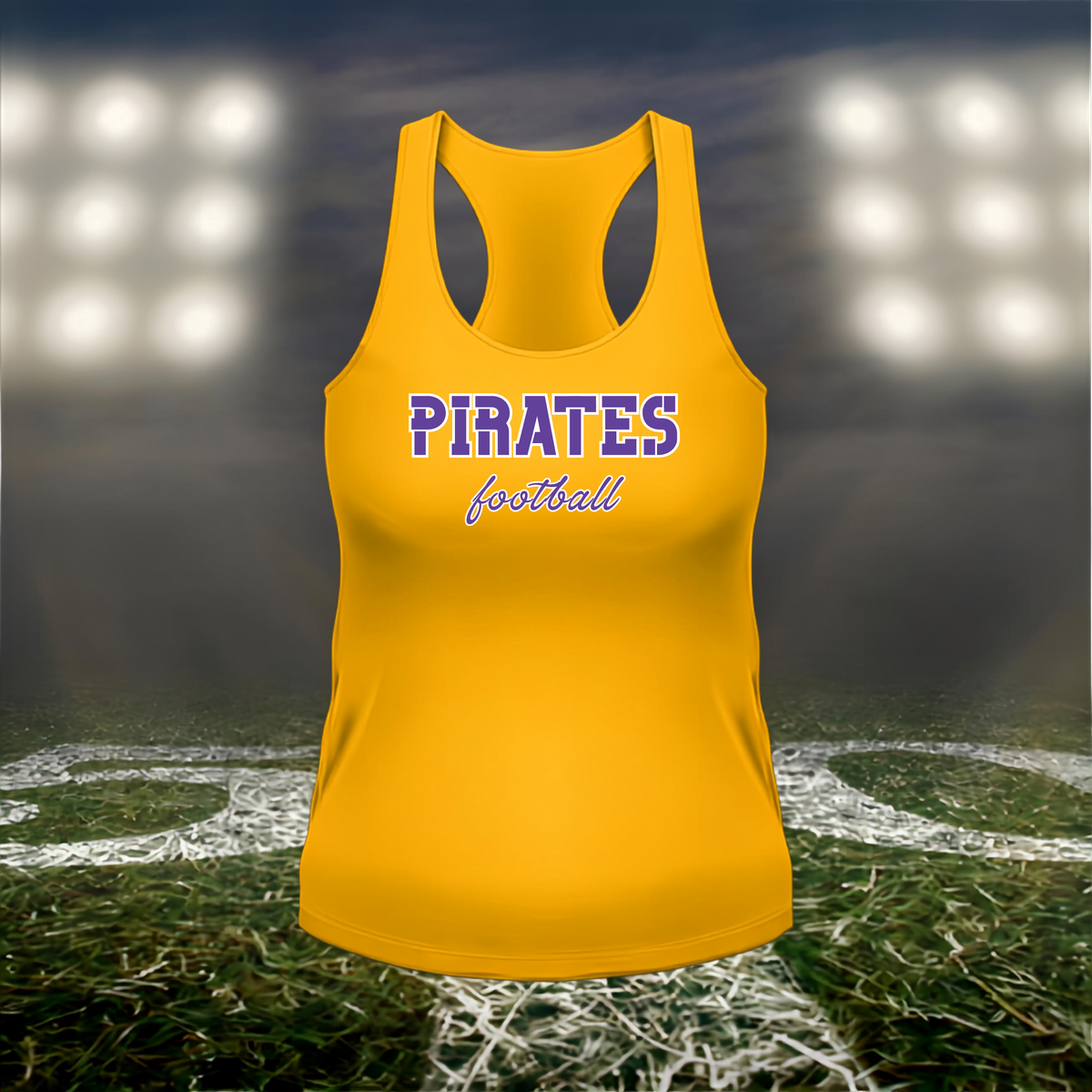 Coos Bay Pirates Football Text Logo – Women's Racerback Tank Top in Gold