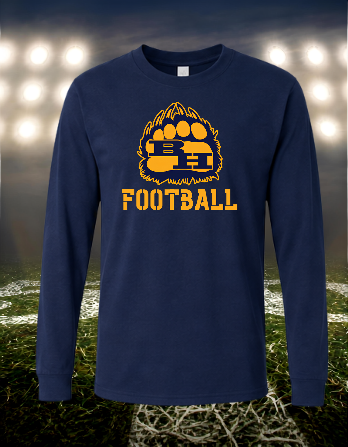 Brookings Bruins Logo Football – driFIT Performance Long Sleeve T-Shirt in Light Heather Gray