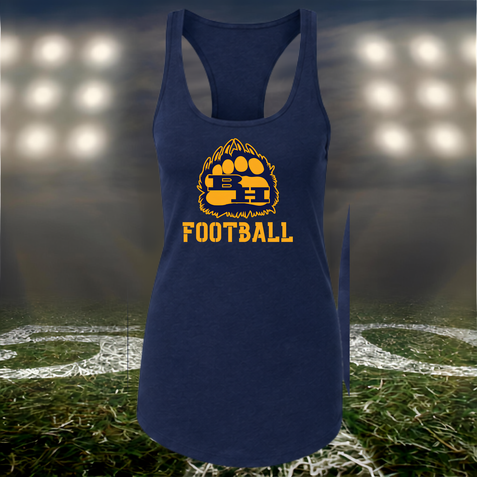 Brookings Bruins Logo Football – Women's Racerback Tank Top in Navy